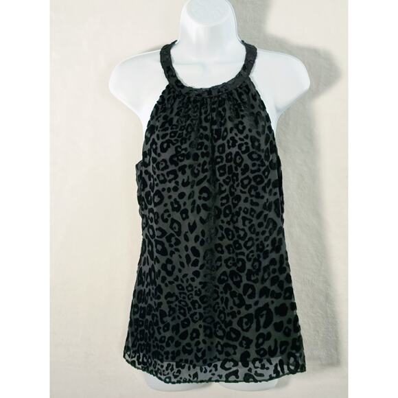 White House Black Market Halter Neck Top Wmn's Sz S Black Velvet Flocked Chiffon - Picture 12 of 16